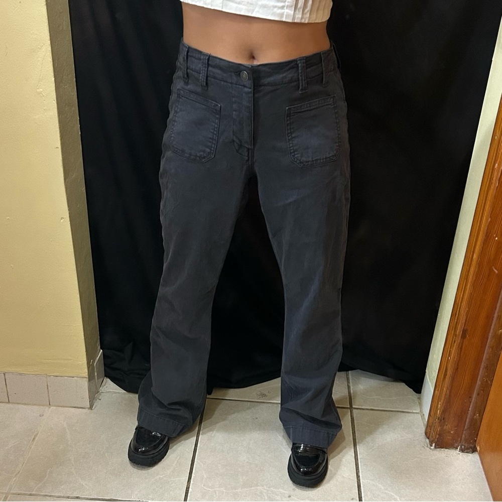 American Eagle Woman’s 6 Stretch Pants Charcoal Mid-Rise Wide Leg Flair Bootcut